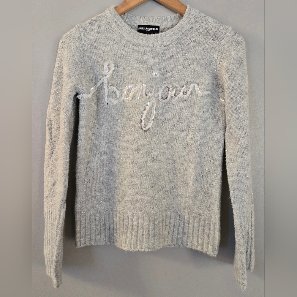 Karl Lagerfeld Paris BONJOUR Grey Sweater Women's Size XS